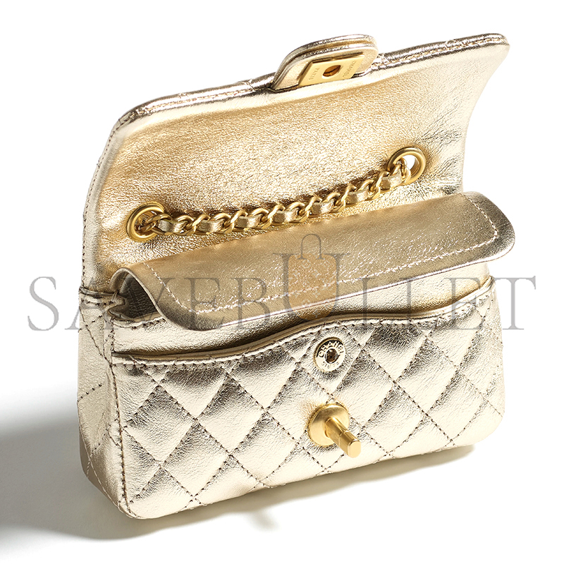 CHANEL CLASSIC MINI BAG WITH HOOK METALLIC CALFSKIN GOLD METAL AP4760 (12.5*8*5cm)